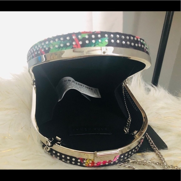 Zara studded floral clutch crossbody handbag evening - Picture 7 of 8